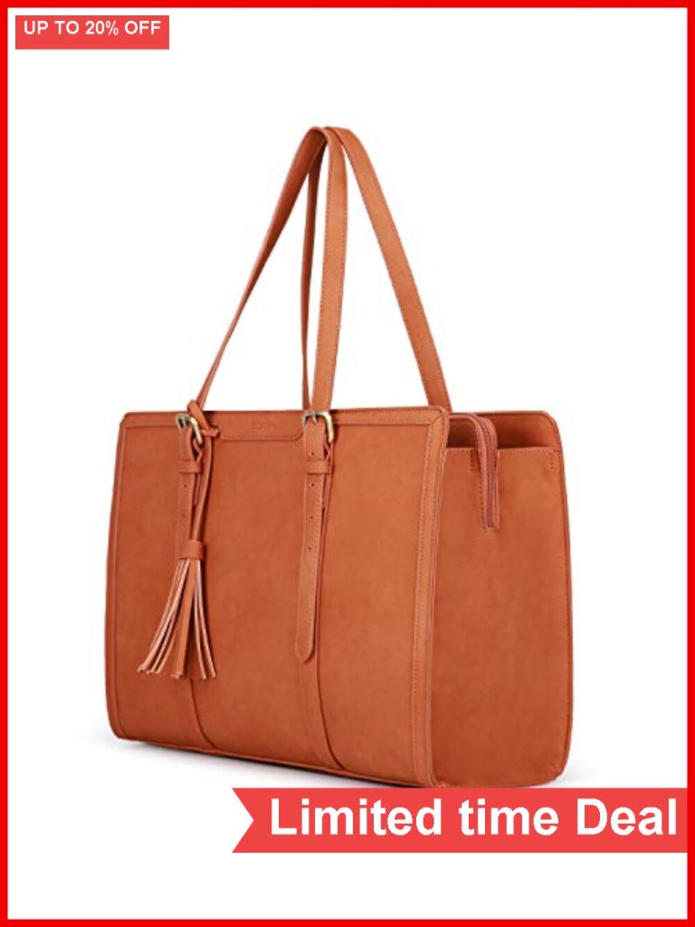 Vegan Leather Laptop Tote Bag 15.6 Inch Triple Compartment Work Purse